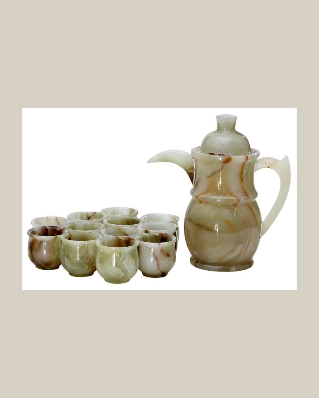 Juego de té de ónice verde